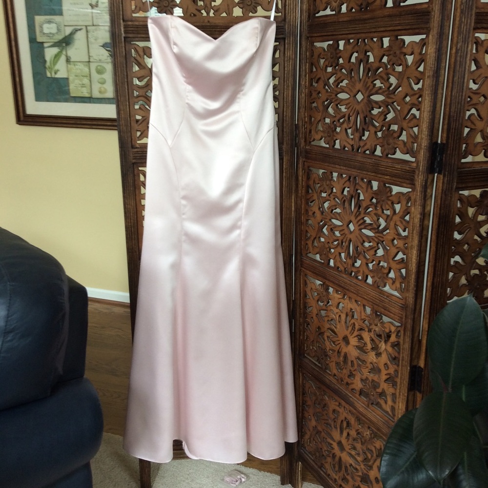 Pink Satin Strapless Bridesmaid Dress - Size 4